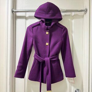 New Diane Von Furstenberg Purple Wool Duffle Coat Hooded Size 0